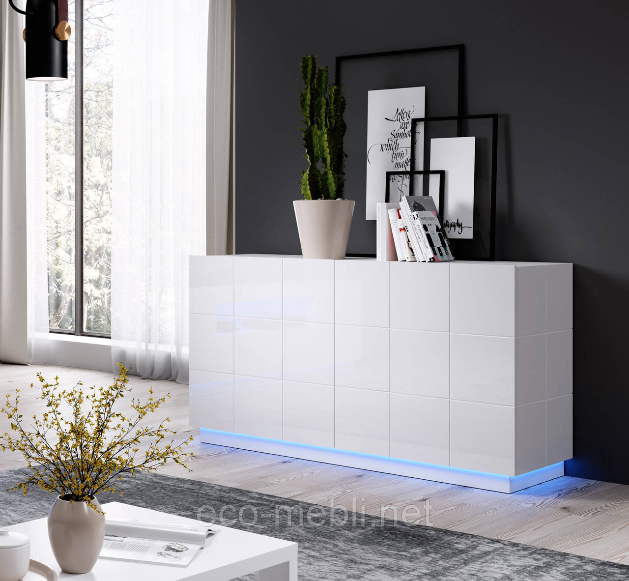 Комод 2Д у вітальню, спальню Reja білий глянець Cama meble, фото 1
