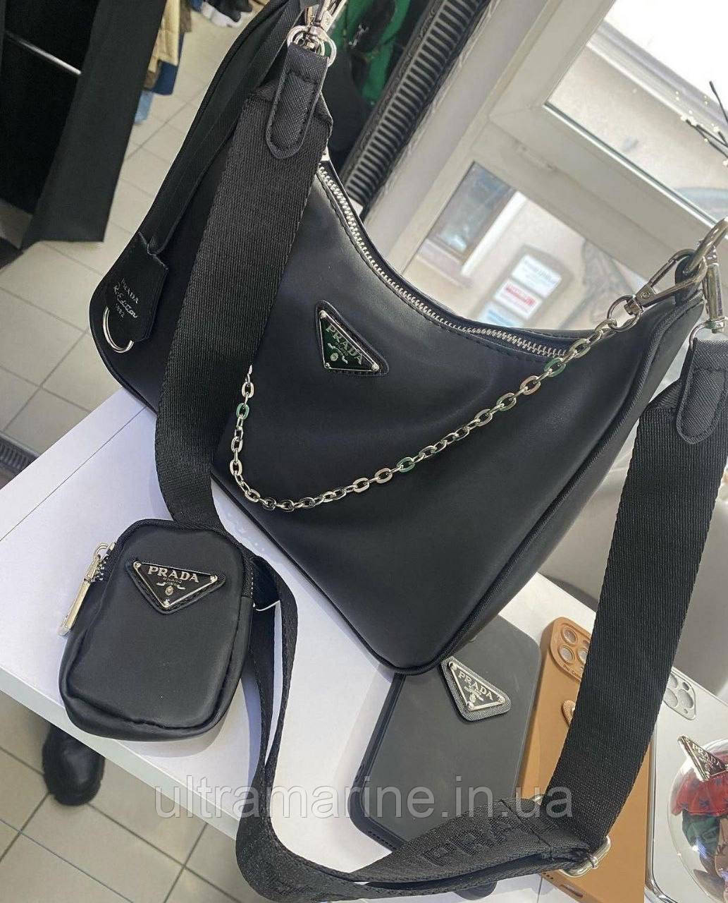 Модна жіноча нейлонова чорна сумка Prada Прада