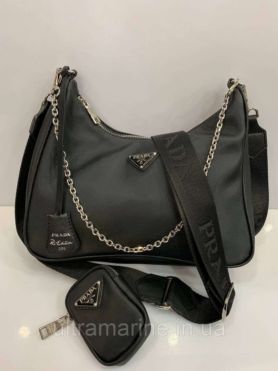 Модна жіноча нейлонова черна сумка Prada Прада