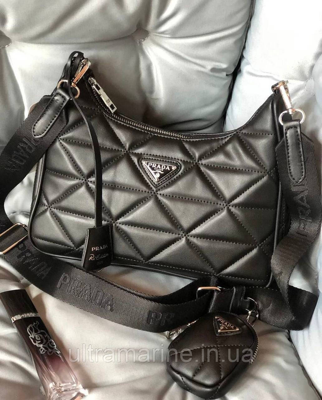Модна чорна шкіряна сумка Prada Прада