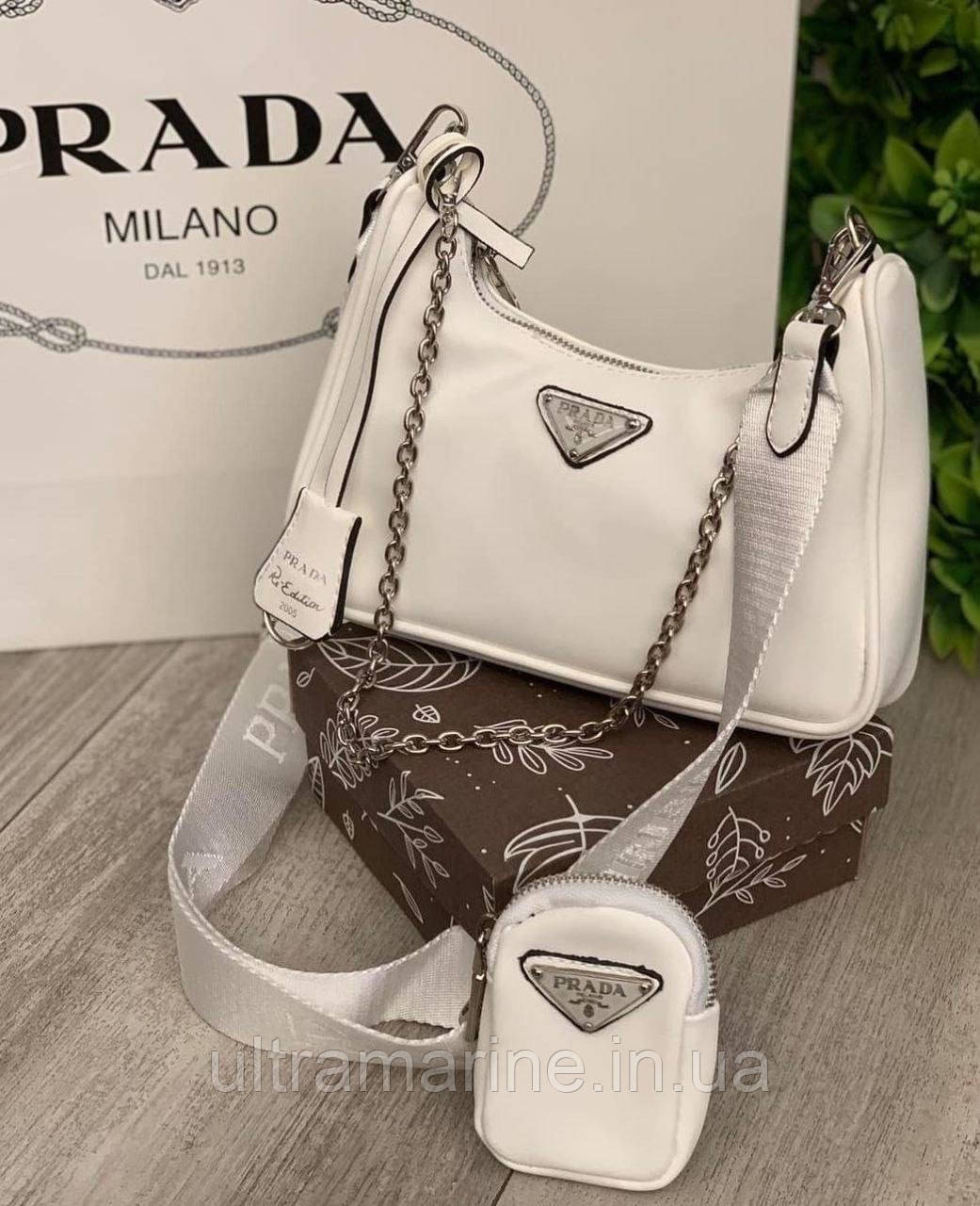 Модна жіноча маленька біла сумка Prada Прада Прада мінім