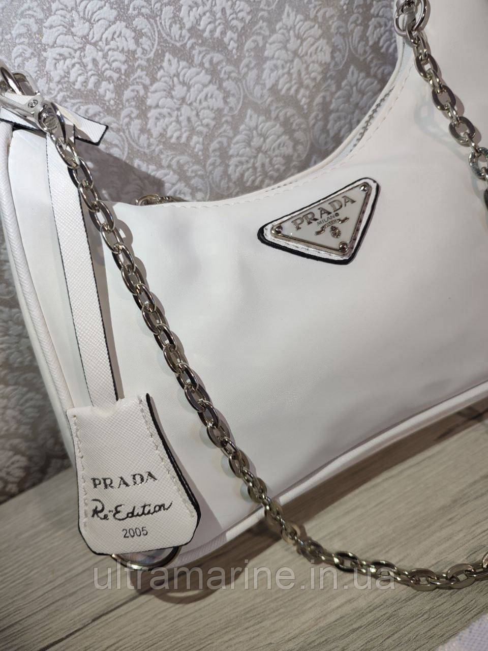 Модна жіноча маленька біла сумка Prada Прада Прада мінім