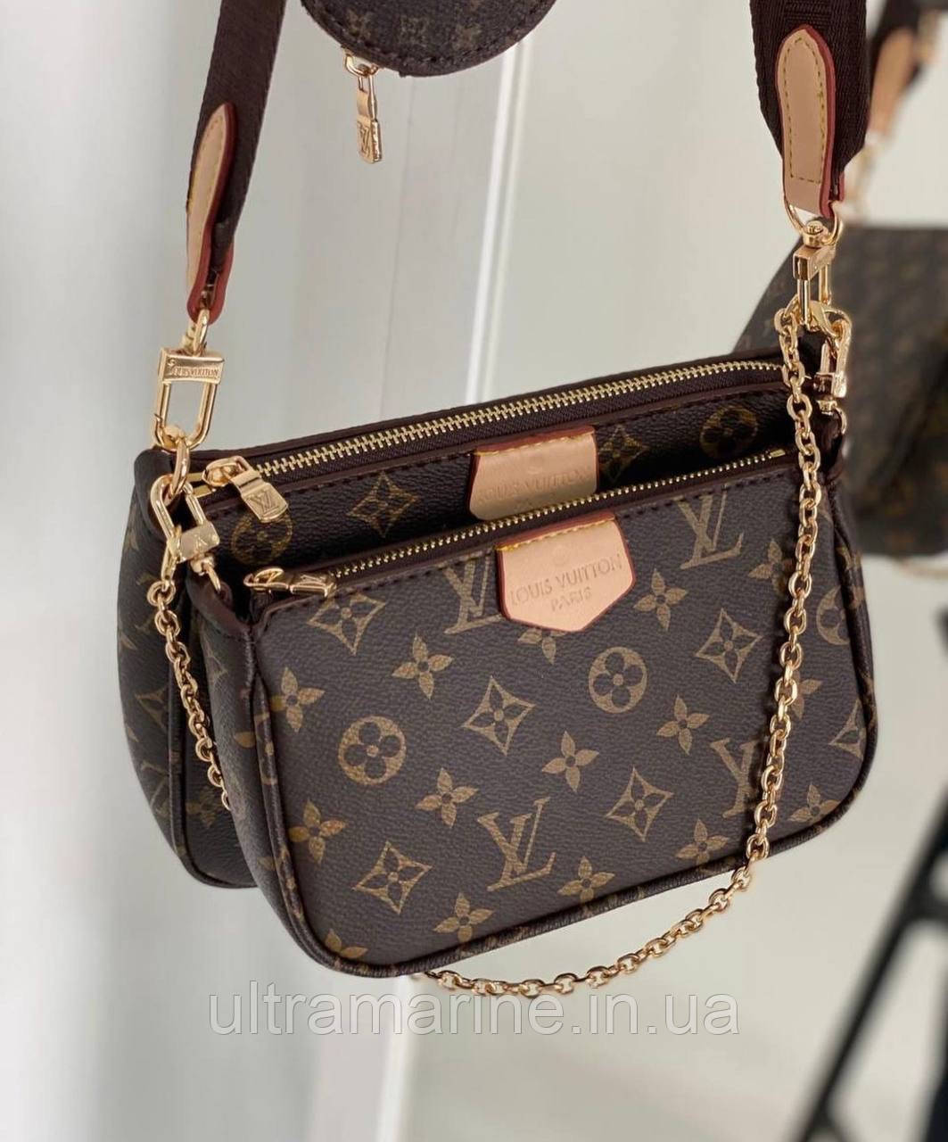 Модна жіноча коричнева сумка Louis Vuitton 3 в 1 Луї Вітон
