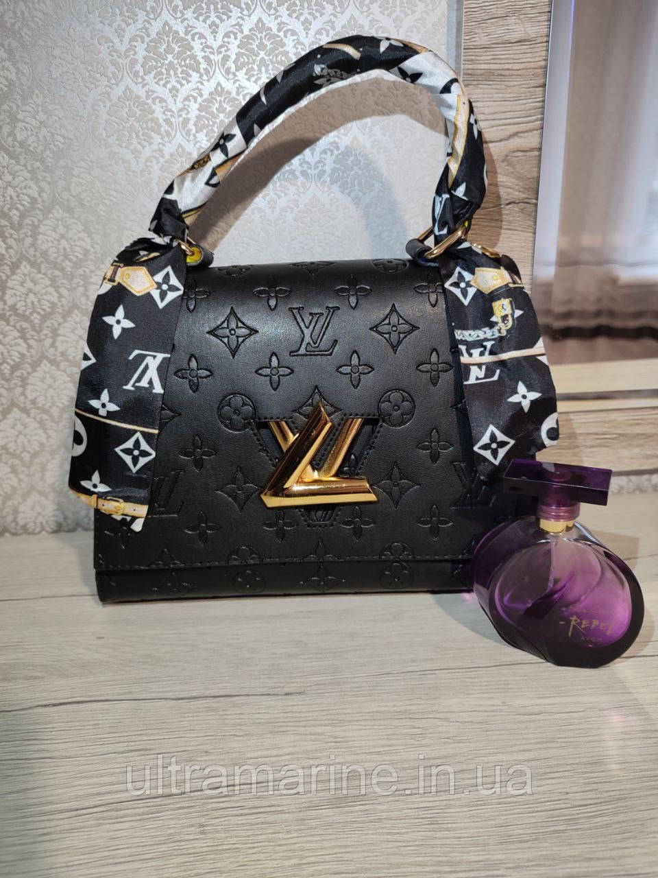 Модна жіноча чорна сумка Louis Vuitton Луї Вітон з хусткою