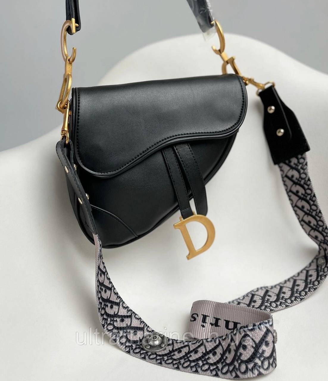 Модна жіноча чорна сумка Dior Saddle Діор Седло з плечовим ременем з еко-шкіри