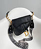 Модна жіноча чорна сумка Dior Saddle Діор Седло з плечовим ременем з еко-шкіри, фото 3