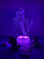 3d-лампа Русалочка Ариэль, подарок для девочек, светильник или ночник, 7 цветов и 4 режима, пульт и таймер