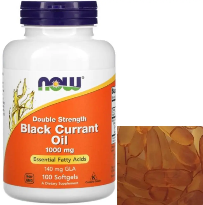 Масло черной смородины Now Foods Black Currant Oil 1000 mg double strength 100 капсул - фото 1 - id-p1374354214