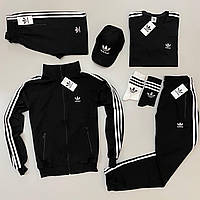 Мужской спортивный костюм Adidas Адидас кофта с молнией шорты и кепка носки в подарок 7в1 черный (Bon)