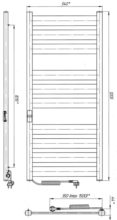 Габаритні розміри Laris Зебра Гефест Преміум ЧФ10 500 x 1200 Е підключення зліва