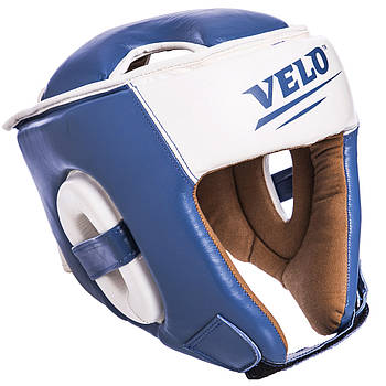Шолом боксерський відкритий із посиленим захистом макашки шкіряний VELO VL-2211 синій XL