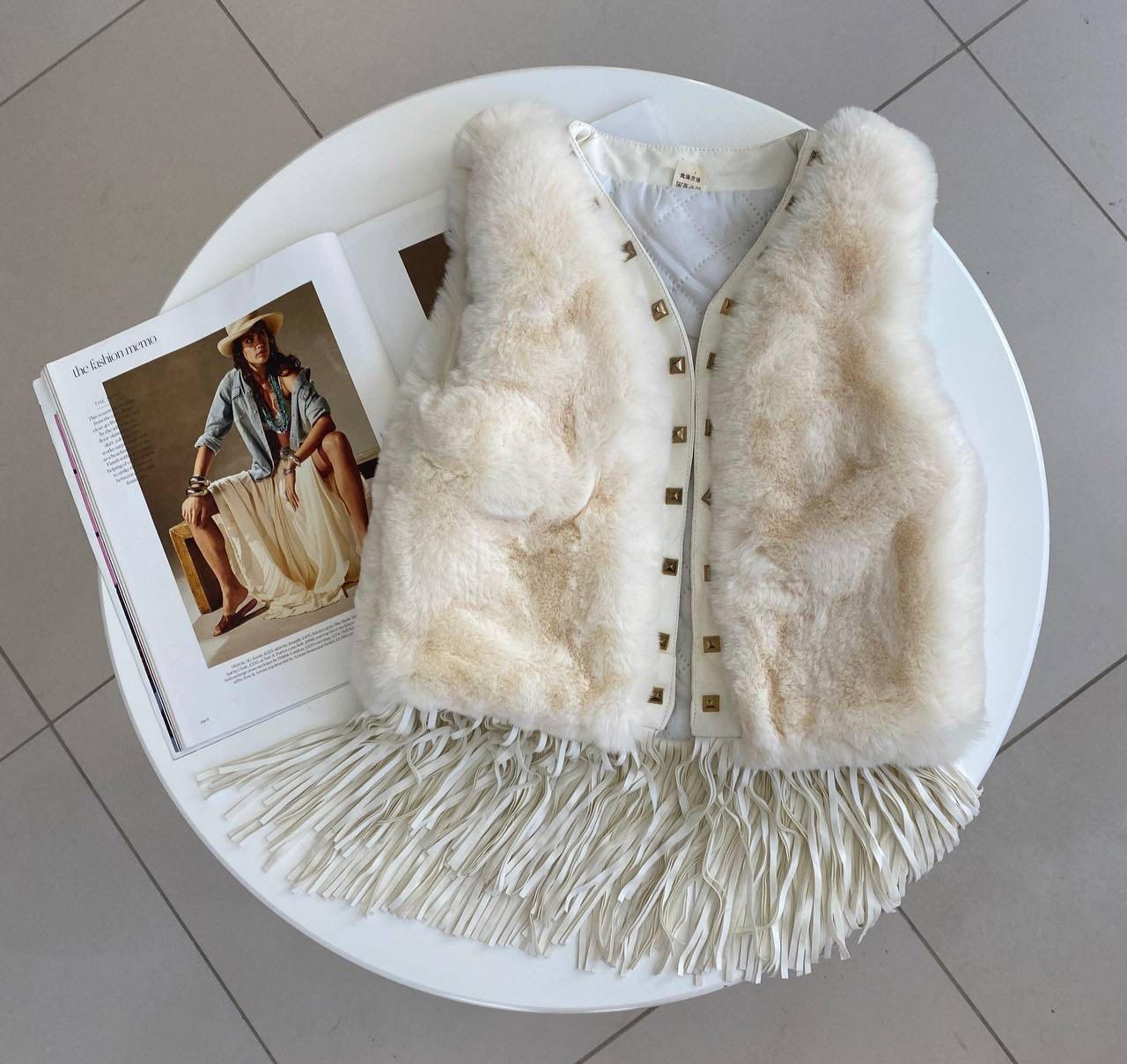 Жилетка для дівчинки хутра Бежева 013, KAQIMAN, Бежевий, Для дівчаток, Весна Осінь, 104, фото 1