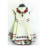 Детское вышитое платье Мальвина с вышивкой Зоряна кремового цвета 116 - 152
