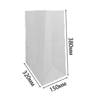 Белый бумажный крафтовый пакет для шаурмы, выпечки, сладостей 320х150х380 мм без ручек