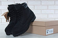 Женские зимние ботинки Timberland Classic Boots Black Winter Обувь Тимберленд черные с мехом из нубука