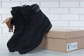 Жіночі зимові черевики Timberland Classic Black Boots Winter Взуття Тімберленд чорні з хутром нубук