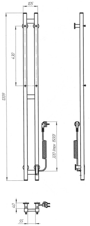 Габаритні розміри Laris Зебра Дует ЧФ3 80 x 1200 Е підключення справа R3 Габаритні розміри Laris Зебра Дует ЧФ3 80 x 1200 Е підключення справа R3