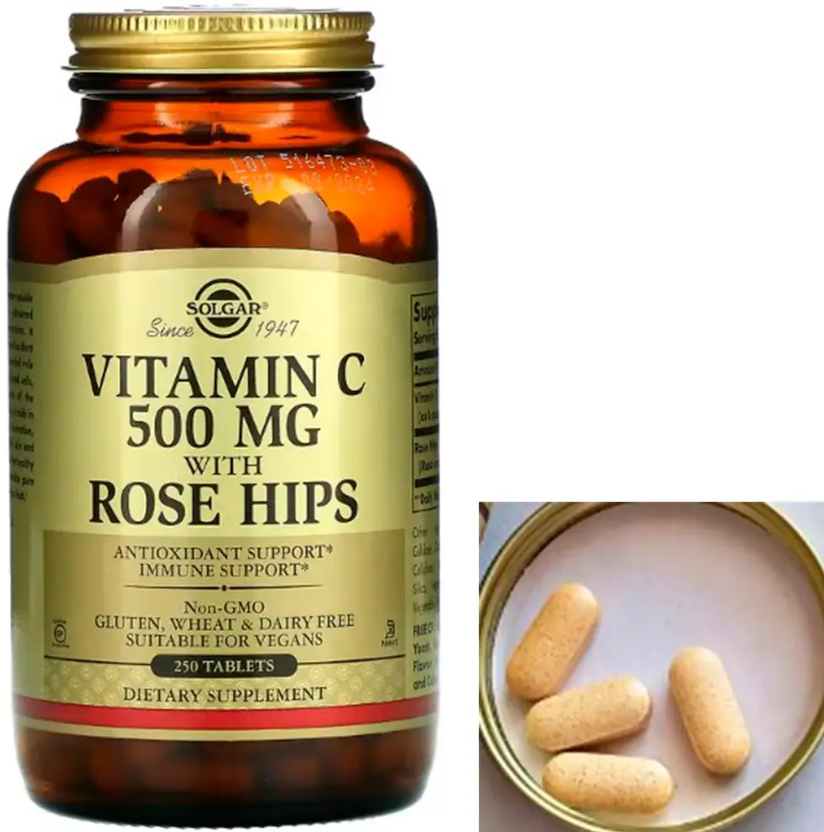 Вітамін С з шипшиною Солгар Solgar Vitamin C 500 mg with Rose Hips 250 таблеток