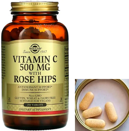 Вітамін С з шипшиною Солгар Solgar Vitamin C 500 mg with Rose Hips 250 таблеток, фото 1