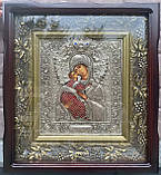 Ікона Божої Матері Володимирська в посрібленій різі 40*36 см, фото 2