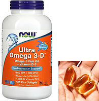 Омега 3 с витамином Д NOW Foods Ultra Omega 3-D 180 гел капс рыбий жир