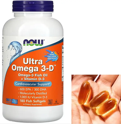 Омега 3 NOW Ultra Omega 3-D 180 гел капс, фото 2