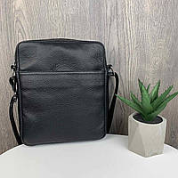 Модная мужская сумка планшетка кожаная черная, сумка-планшет из натуральной кожи барсетка "Lv"