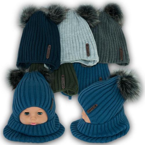 ОПТ Дитячий комплект — шапка та шарф (хомут) для хлопчика, р. 48-50 (5 шт./набір), фото 1