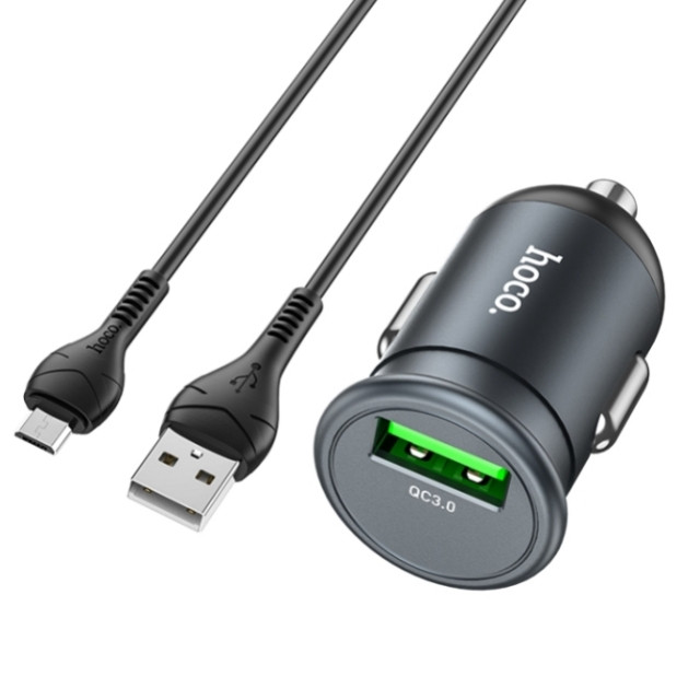АЗП Hoco Z43 Mighty single port QC3.0 car charger set ( Micro ) Black
