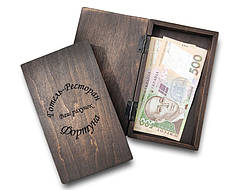 Рахівниця СТАНДАРТ, дерев'яна коробочка для рахунку, чек бук для ресторану з логотипом (колір коричневий)