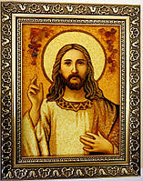 Ікона з бурштину Ісус Христос і-04 Господь Вседержитель (пара з і-03) Гранд Презент 15*20
