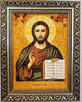 Ікона з бурштину Ісус Христос і-06 Господь Вседержитель (пара з Казанська і-05) Гранд Презент 15*20