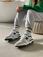 Жіночі модні кроси Нью Беленс 550. Світлі кросівки із зеленим лого New Balance 550 Green., фото 6