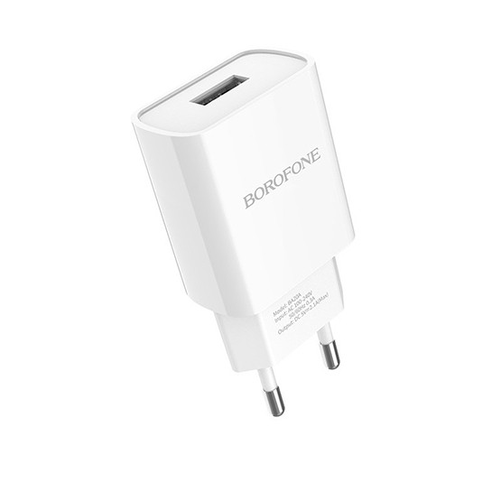 Зарядний пристрій (блок живлення/адаптер) мережевий Borofone BA20A 2A White USB білий