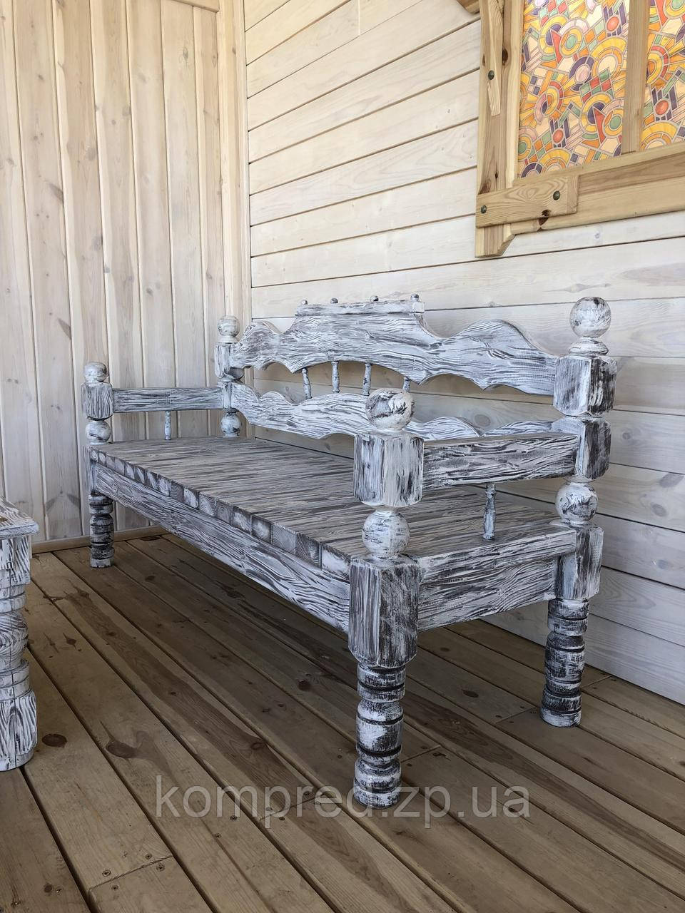 Лавка зі спинкою та підлокітниками з натурального дерева 1800мм, фото 1