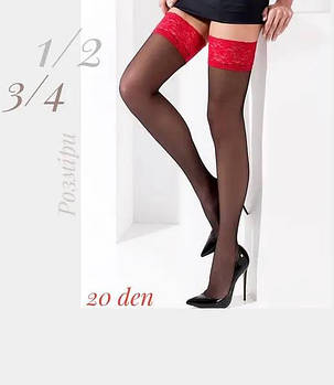 Панчохи 20 ден з червоним мереживом Dolores Rosa 20 чорного кольору розміри 1/2 3/4