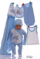Комплект із рушником для новонародженого хлопчика трикотажний School блакитний