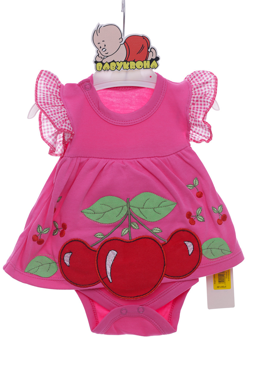 Боді-сукня з коротким рукавом для дівчинки Вишенька рожева бавовна MiniPapi