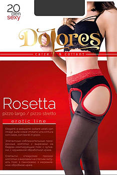 Колготки 20 ден з відкритими зонами на стегнах Dolores Rosetta 20 чорні з червономи вставками розміри 1/2 3/4
