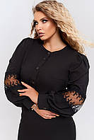 Стильная женская блуза с кружевом на рукавах 42/44, Черный