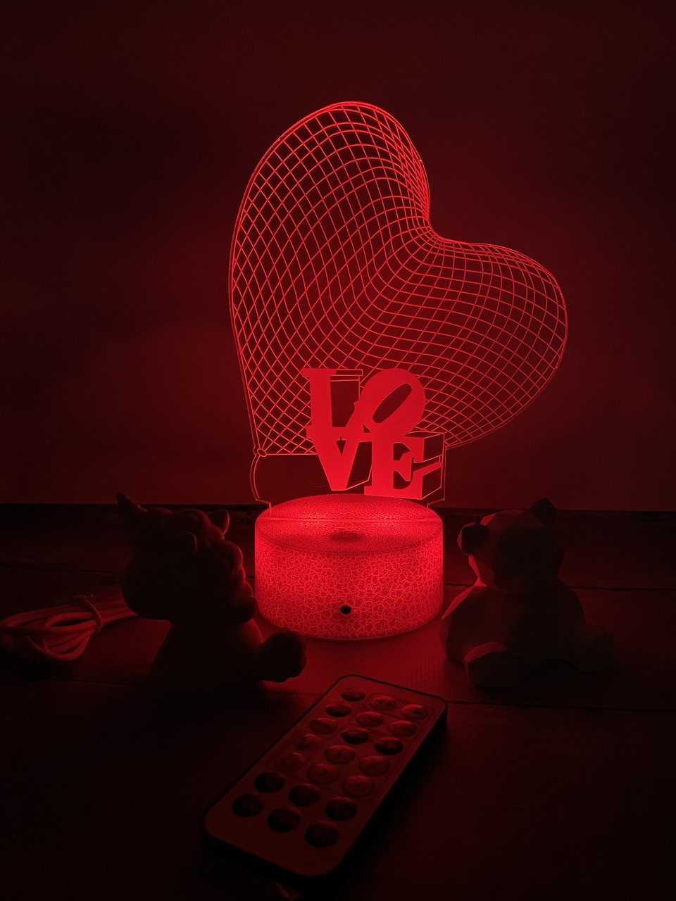 3d-лампа Серце з написом Love, подарунок коханій, 3D світильник або нічник, 7 кольорів та 4 режими, таймер, пульт