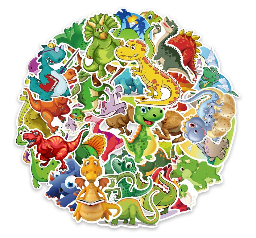 Стікерпак вінілові наліпки дитячі ДИНОЗАВРИ стікери 50 шт