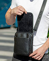 Чоловіча сумка через плече з клапаном Tiding Bag TD-59980 з натуральної шкіри чорна, фото 9