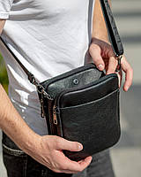 Чоловіча сумка через плече з клапаном Tiding Bag TD-59980 з натуральної шкіри чорна, фото 10