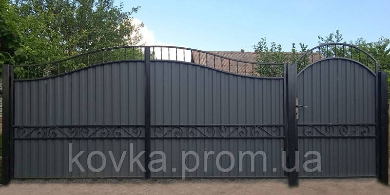 Розпашні ворота с эз елементами ковки, код: Р-0103 - фото 4 - id-p598127848