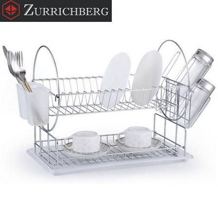 Сушарка для посуду Zurrichberg ZB/2091 з нержавіючої сталі двоярусна з піддоном і підставками для приладів, фото 2