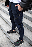 Чоловічі спортивні штани з котону на гумці внизу чоловічі сині, фото 3