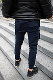 Чоловічі спортивні штани з котону на гумці внизу чоловічі сині, фото 2