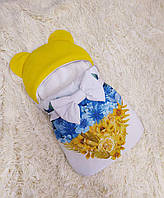 Детский конверт - спальник, желтый с голубым, принт