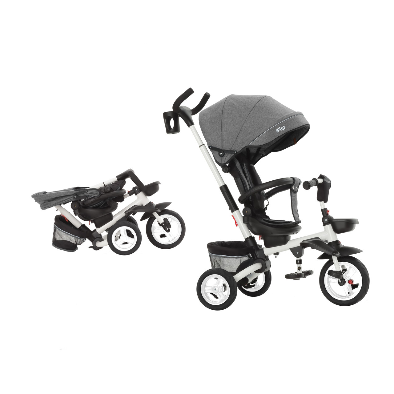 Велосипед триколісний складаний TILLY FLIP T-390/1 Сірий батьківська ручка підсклянник